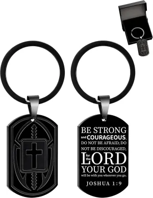 Christian Easter Gifts, Cross with Sports Initial J Keychains for Men Box, Bible Verse Stainless Steel Mens Keychain