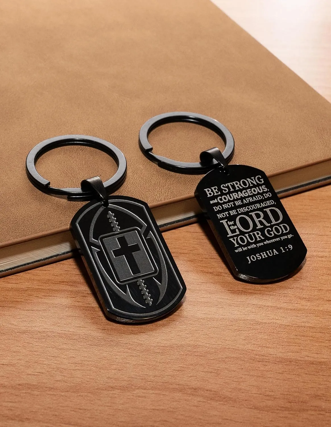 Christian Easter Gifts, Cross with Sports Initial J Keychains for Men Box, Bible Verse Stainless Steel Mens Keychain