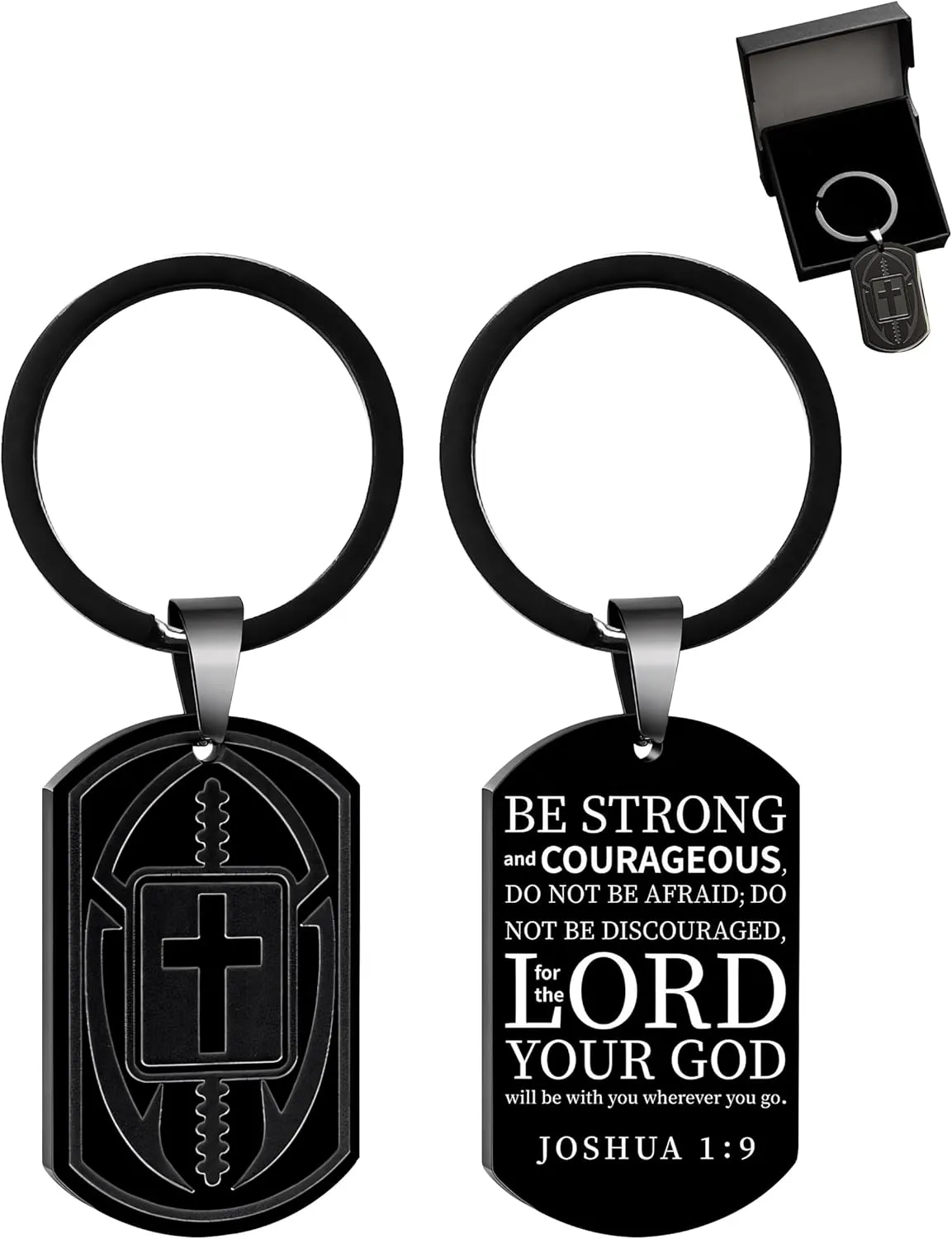 Christian Easter Gifts, Cross with Sports Initial J Keychains for Men Box, Bible Verse Stainless Steel Mens Keychain