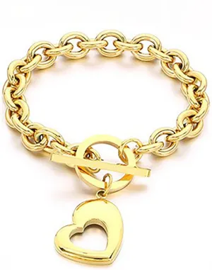 Chunky Chain Heart Charm Bracelet for Women,Waterproof Large Size 7.5 Inches,18k Gold Plated Stainless Steel Hollow Pendant Bracelets Gifts,with Toggle Clasp Jewelry Accessories