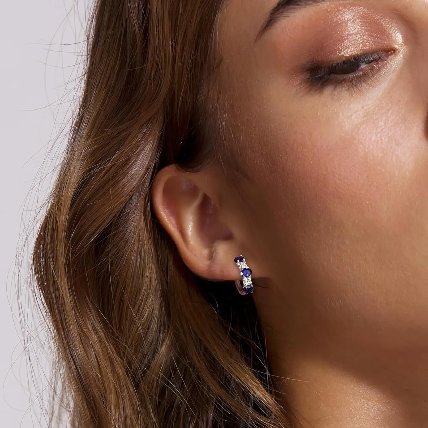 Chunky Gemstone Hoop Earrings 14K Yellow Gold Sterling Silver 14mm Small Huggies Aquamarine/Amethyst/Pink Sapphire/London Blue Topaz/Garnet Hoop Earrings for Women