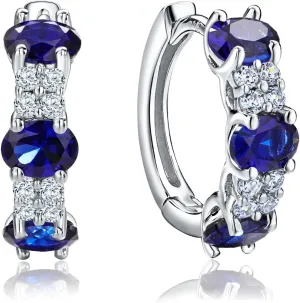 Chunky Gemstone Hoop Earrings 14K Yellow Gold Sterling Silver 14mm Small Huggies Aquamarine/Amethyst/Pink Sapphire/London Blue Topaz/Garnet Hoop Earrings for Women