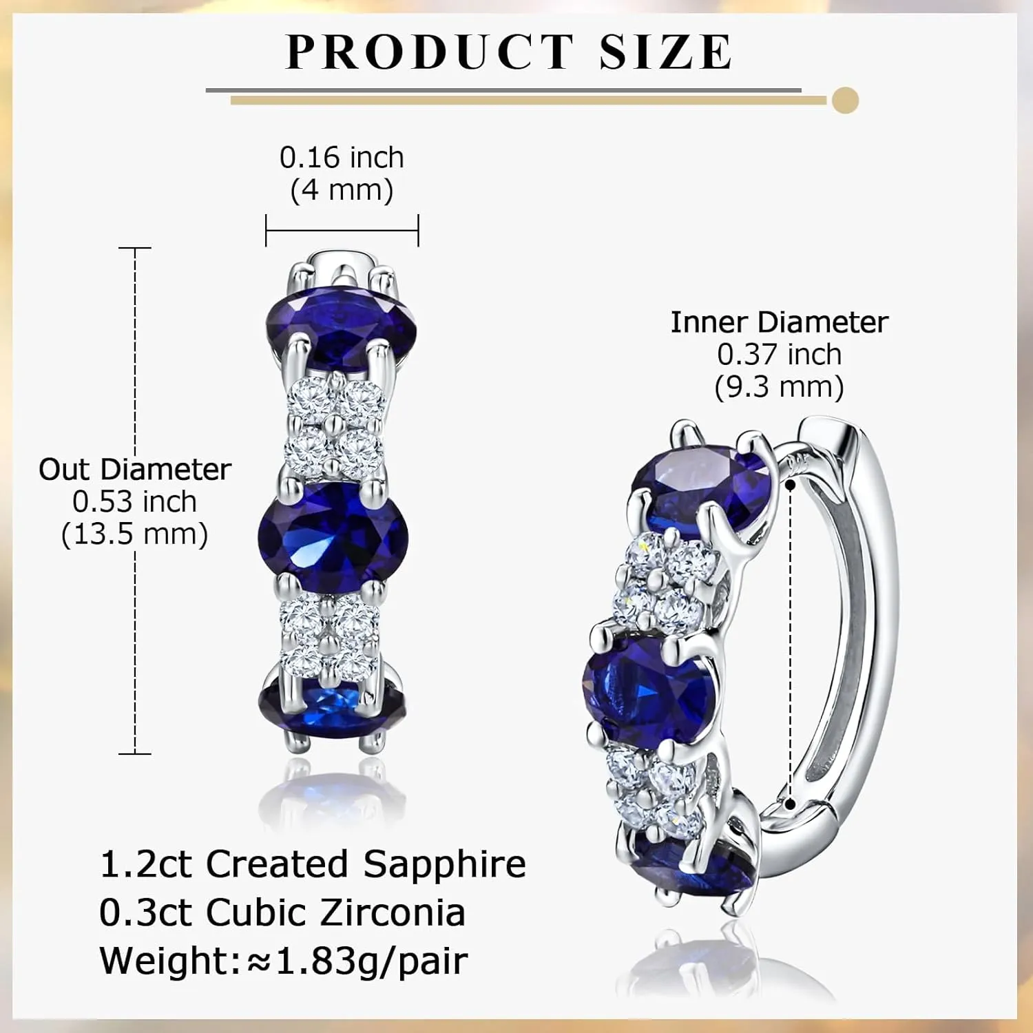 Chunky Gemstone Hoop Earrings 14K Yellow Gold Sterling Silver 14mm Small Huggies Aquamarine/Amethyst/Pink Sapphire/London Blue Topaz/Garnet Hoop Earrings for Women