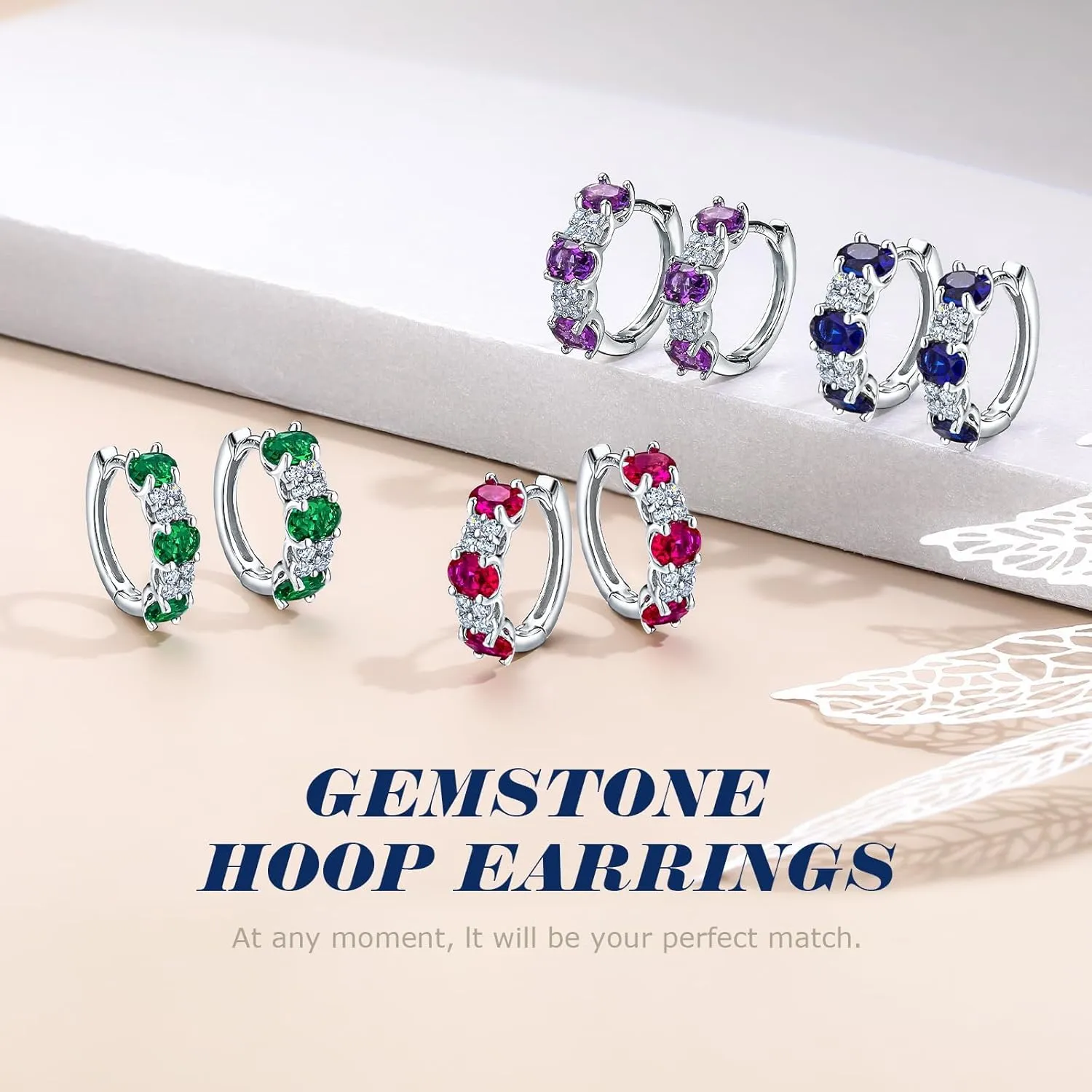 Chunky Gemstone Hoop Earrings 14K Yellow Gold Sterling Silver 14mm Small Huggies Aquamarine/Amethyst/Pink Sapphire/London Blue Topaz/Garnet Hoop Earrings for Women