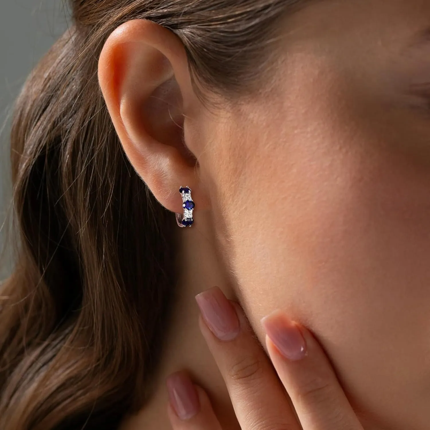 Chunky Gemstone Hoop Earrings 14K Yellow Gold Sterling Silver 14mm Small Huggies Aquamarine/Amethyst/Pink Sapphire/London Blue Topaz/Garnet Hoop Earrings for Women