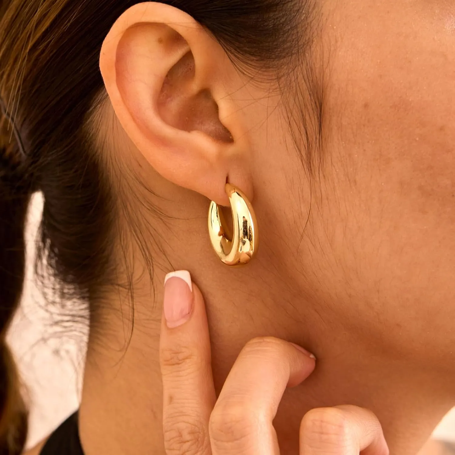 Chunky Gold Earrings for Women  14K Gold Plated Open Hoop Statement Earrings Lightweight Trendy Jewelry for Everyday Wear