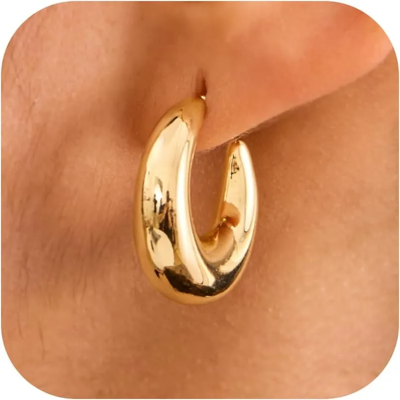 Chunky Gold Earrings for Women  14K Gold Plated Open Hoop Statement Earrings Lightweight Trendy Jewelry for Everyday Wear