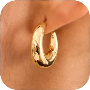 Chunky Gold Earrings for Women  14K Gold Plated Open Hoop Statement Earrings Lightweight Trendy Jewelry for Everyday Wear