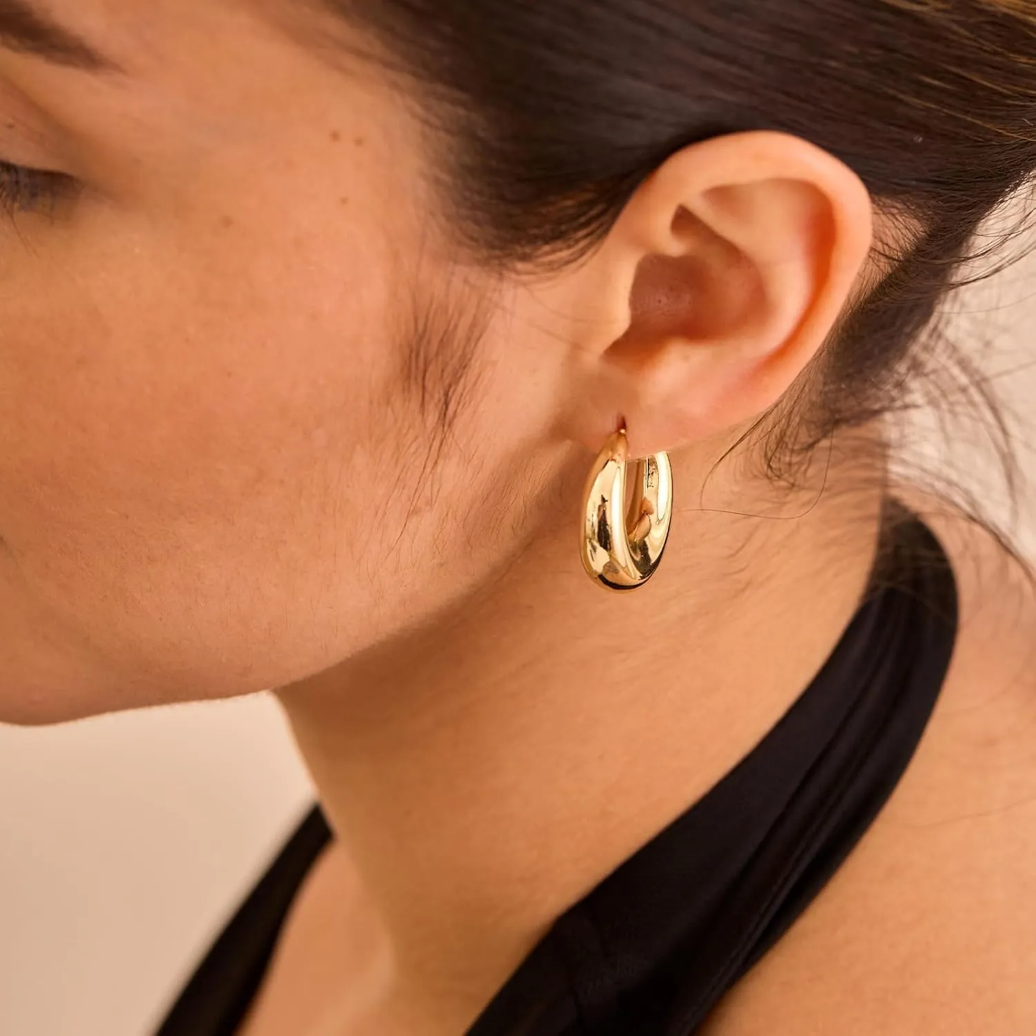 Chunky Gold Earrings for Women  14K Gold Plated Open Hoop Statement Earrings Lightweight Trendy Jewelry for Everyday Wear