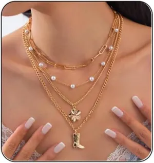 Chunky Gold Necklace for Women,Layered Statement Choker Irregular Baroque Pearl/Heart/Flower Pendant Y2k Charm Jewelry Accessories