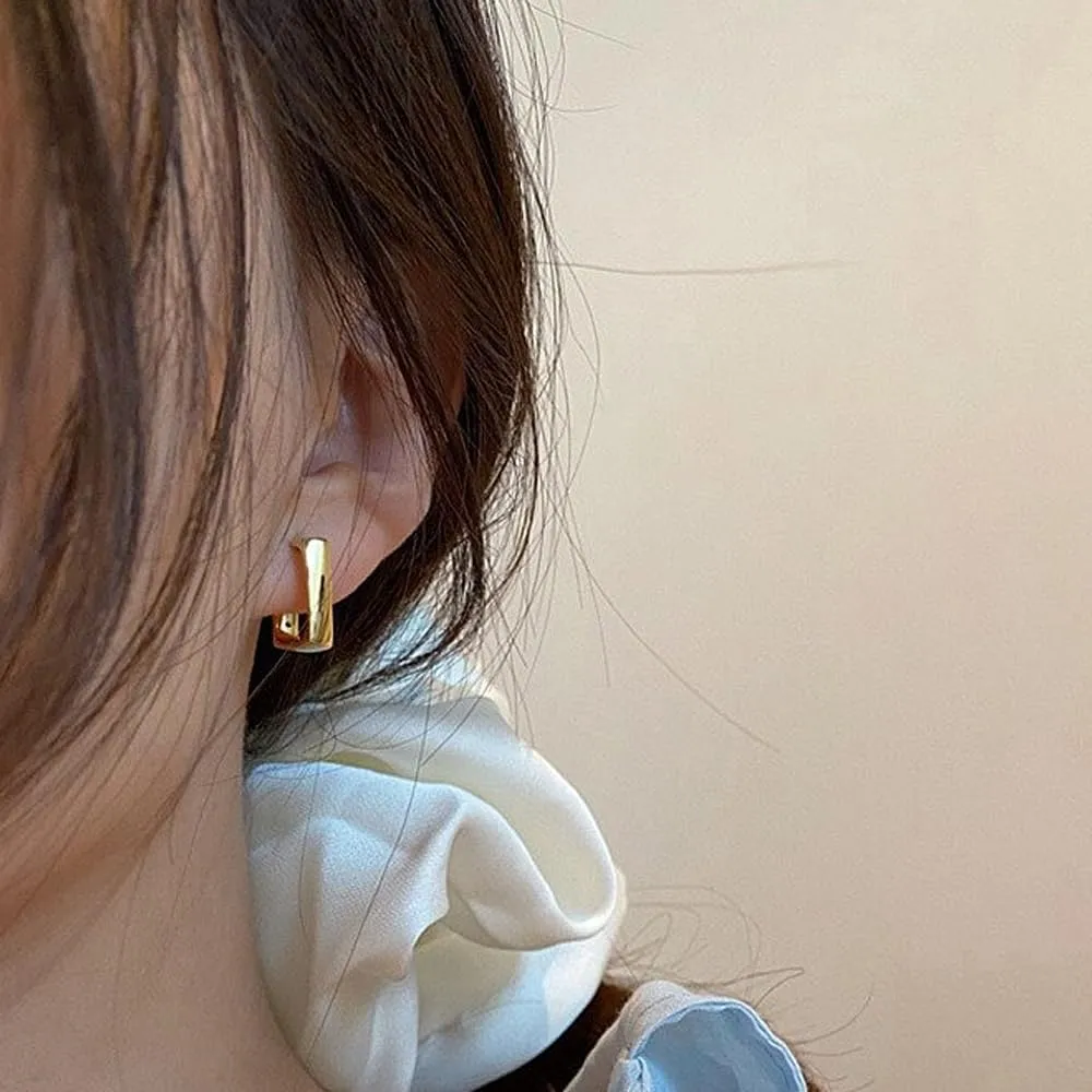 Chunky Square Open Dangle Earrings for Women Minimalist Gold Plated Geometric Huggie Stud Earrings Trendy Silver Statement Jewelry Accessories