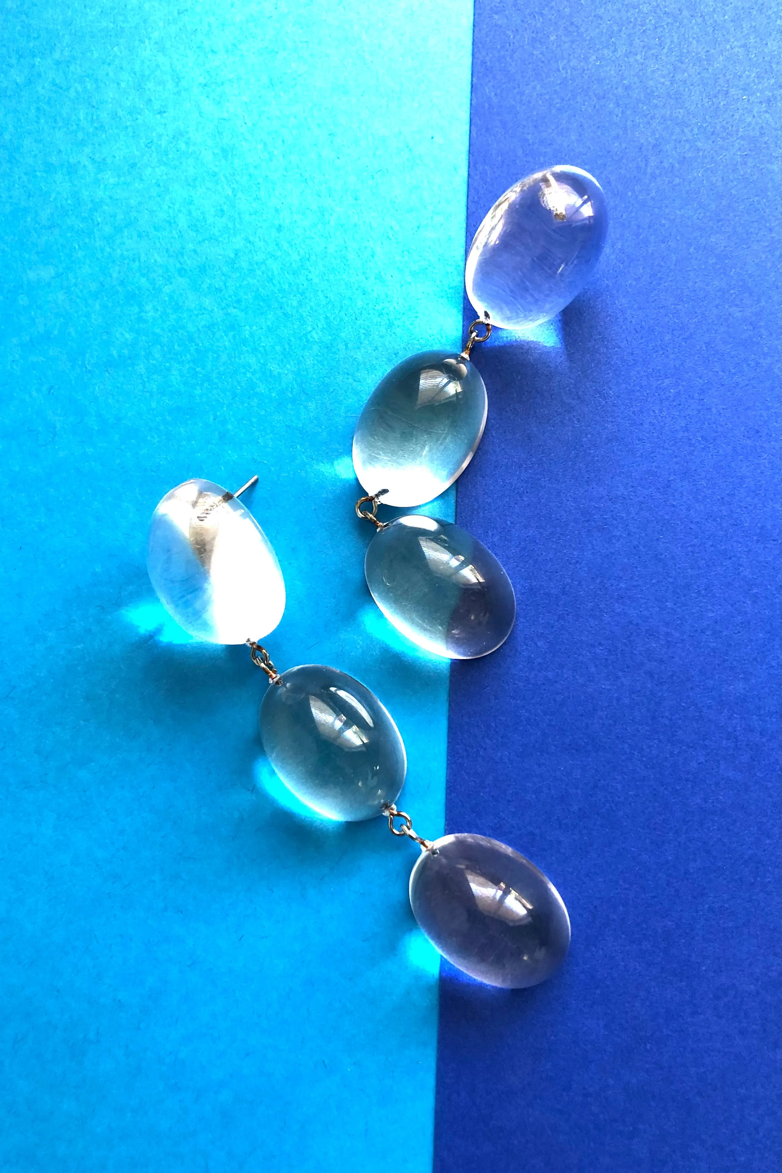 Clear Domed Oval Tri Dot Drop Earrings