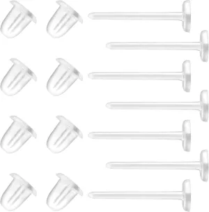 Clear Earrings For Sports, 400Pcs 18g Plastic Earrings For Sensitive Ears, Clear Stud Earrings for Work with Solid Plastic Posts and Soft Rubber Earring Backs in 2 Organizer Box
