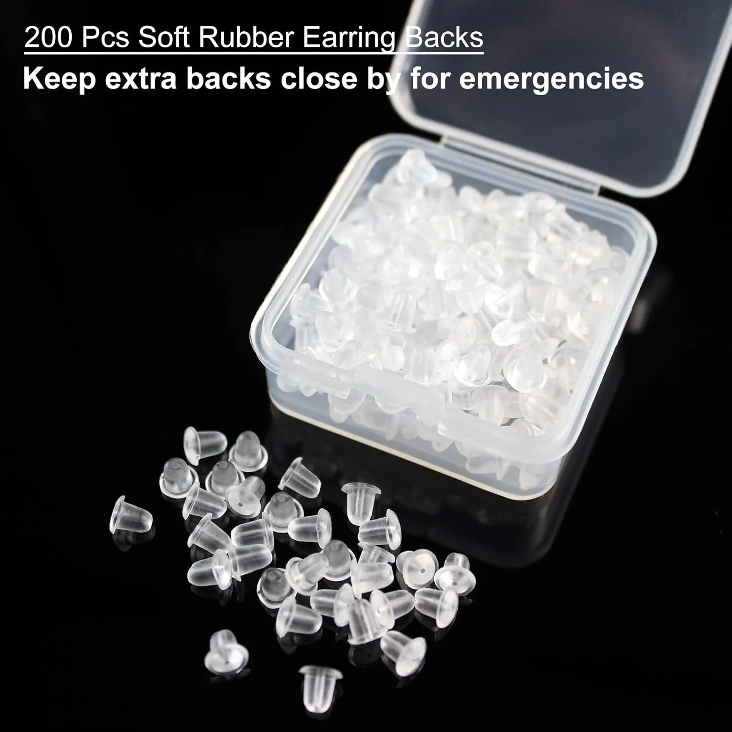 Clear Earrings For Sports, 400Pcs 18g Plastic Earrings For Sensitive Ears, Clear Stud Earrings for Work with Solid Plastic Posts and Soft Rubber Earring Backs in 2 Organizer Box