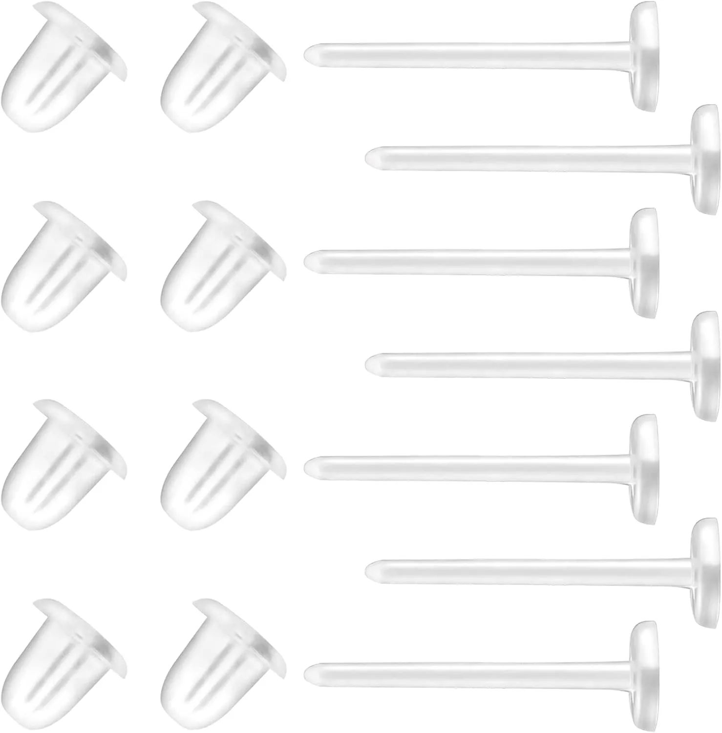 Clear Earrings For Sports, 400Pcs 18g Plastic Earrings For Sensitive Ears, Clear Stud Earrings for Work with Solid Plastic Posts and Soft Rubber Earring Backs in 2 Organizer Box