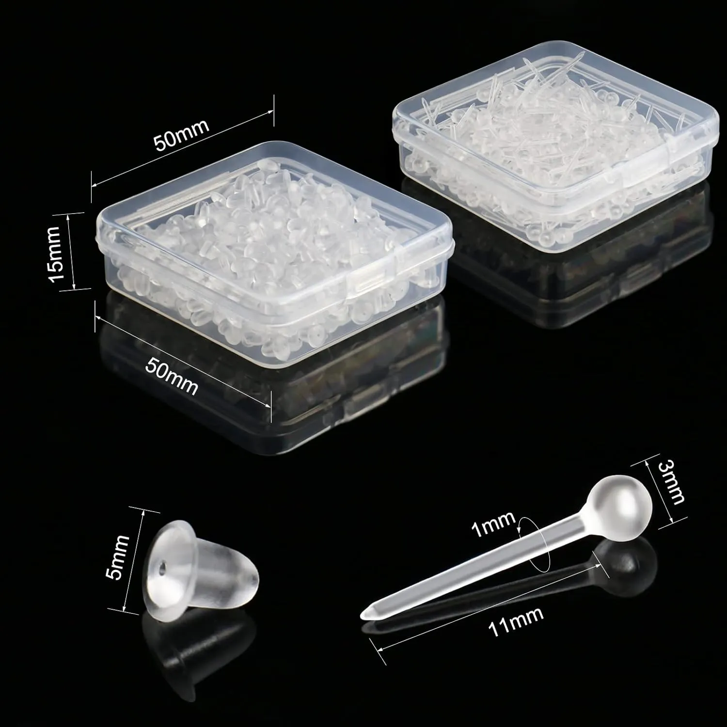 Clear Earrings For Sports, 400Pcs 18g Plastic Earrings For Sensitive Ears, Clear Stud Earrings for Work with Solid Plastic Posts and Soft Rubber Earring Backs in 2 Organizer Box