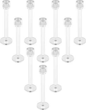 Clear Nose Studs Earring Retainers 10pcs Set - Bioflex Labret Stud Clear Lip Piercing Jewelry for Surgery, Work, School, Sports (choose Length)