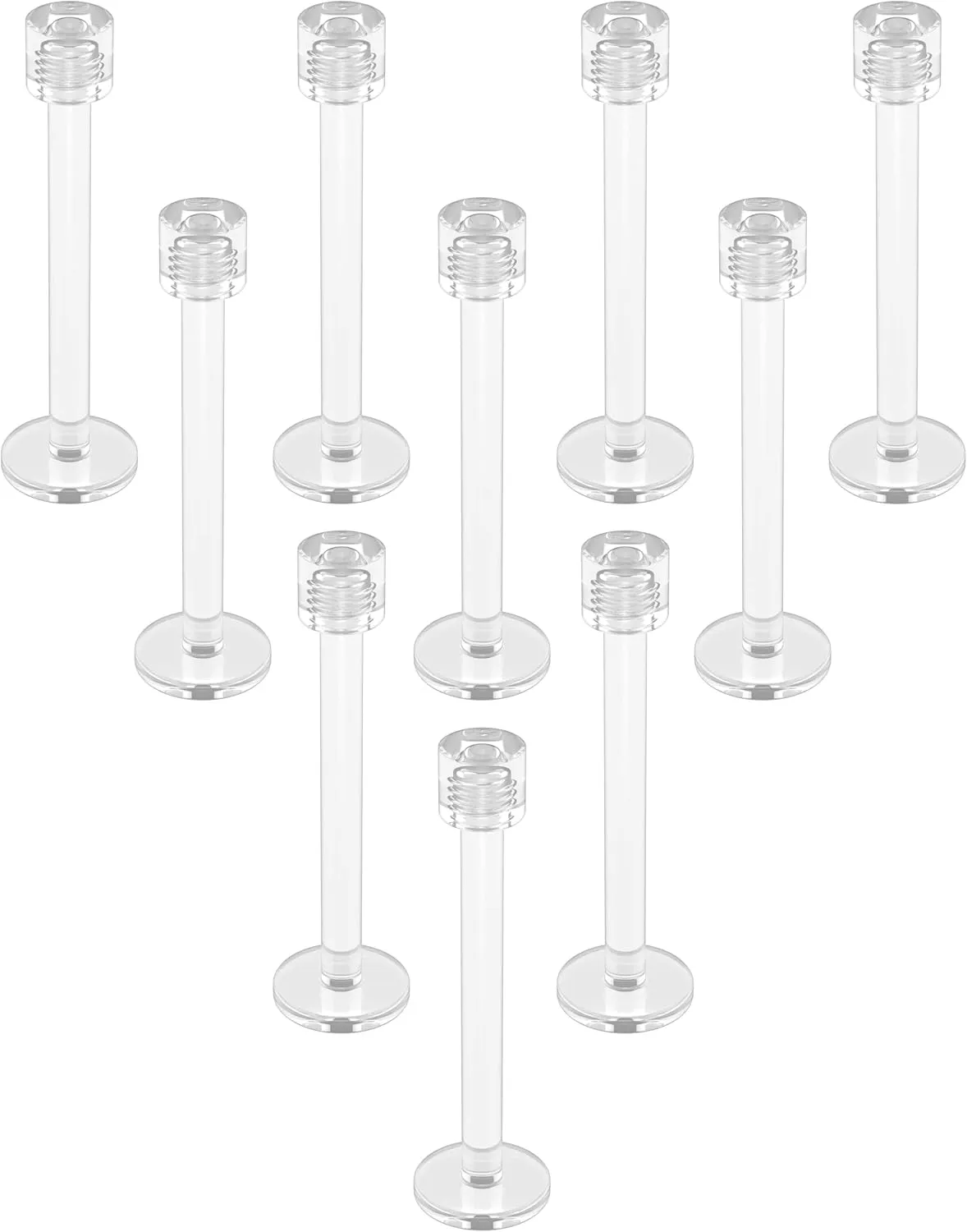 Clear Nose Studs Earring Retainers 10pcs Set - Bioflex Labret Stud Clear Lip Piercing Jewelry for Surgery, Work, School, Sports (choose Length)