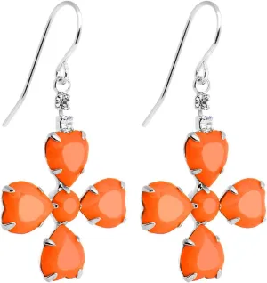 Clear Orange Neon Four Leaf Clover Dangle Earrings