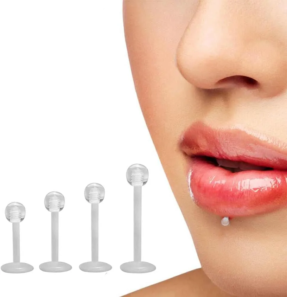 Clear Stud Earrings for Sports Work Surgery, Bioflex Plastic Clear Cartilage Earring Retainer, Ashley Vertical Labret Lip Rings Jewelry, 16g Daith Medusa Rook Helix Conch Tragus Piercing Jewelry Earrings for Women Men