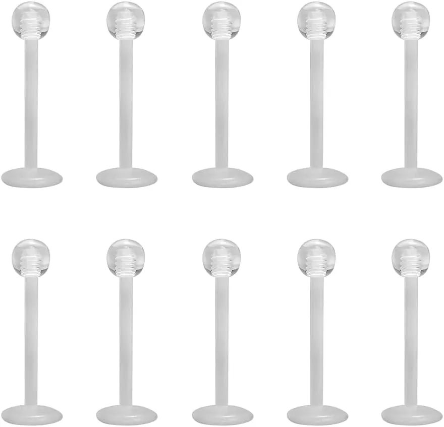 Clear Stud Earrings for Sports Work Surgery, Bioflex Plastic Clear Cartilage Earring Retainer, Ashley Vertical Labret Lip Rings Jewelry, 16g Daith Medusa Rook Helix Conch Tragus Piercing Jewelry Earrings for Women Men