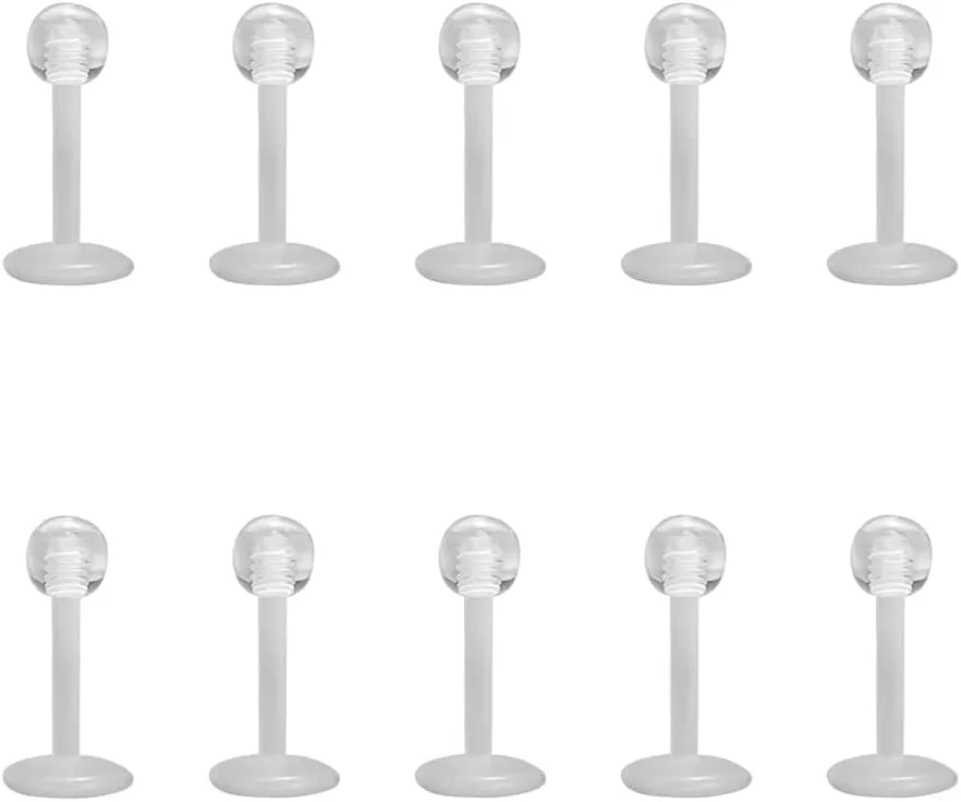 Clear Stud Earrings for Sports Work Surgery, Bioflex Plastic Clear Cartilage Earring Retainer, Ashley Vertical Labret Lip Rings Jewelry, 16g Daith Medusa Rook Helix Conch Tragus Piercing Jewelry Earrings for Women Men