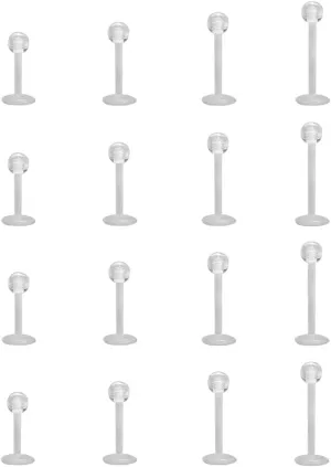 Clear Stud Earrings for Sports Work Surgery, Bioflex Plastic Clear Cartilage Earring Retainer, Ashley Vertical Labret Lip Rings Jewelry, 16g Daith Medusa Rook Helix Conch Tragus Piercing Jewelry Earrings for Women Men