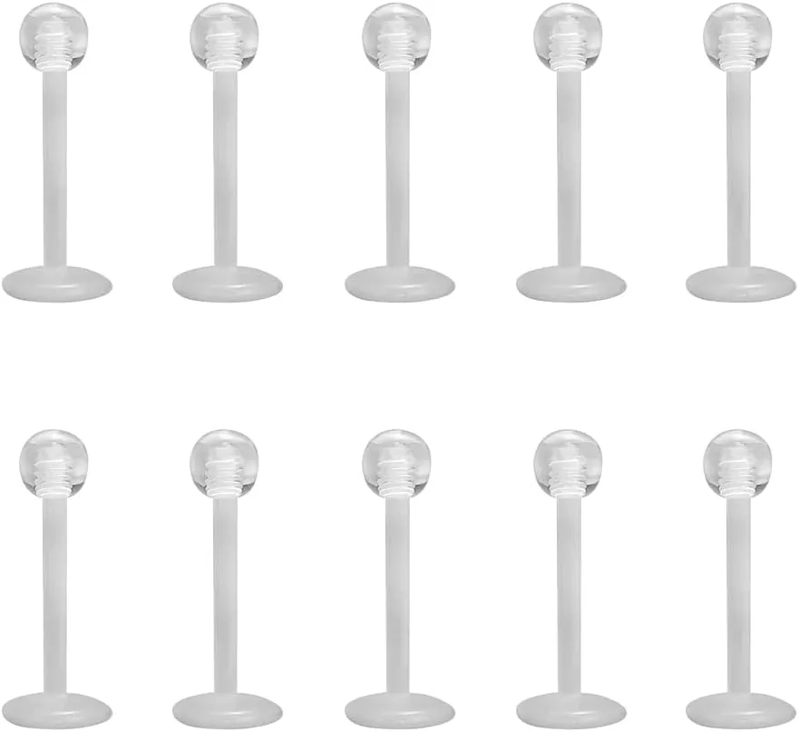Clear Stud Earrings for Sports Work Surgery, Bioflex Plastic Clear Cartilage Earring Retainer, Ashley Vertical Labret Lip Rings Jewelry, 16g Daith Medusa Rook Helix Conch Tragus Piercing Jewelry Earrings for Women Men