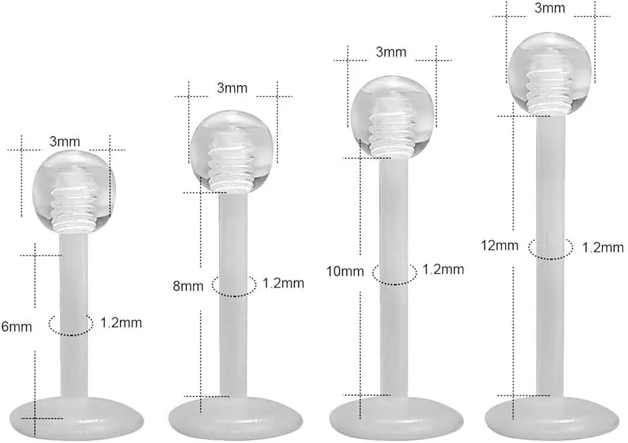 Clear Stud Earrings for Sports Work Surgery, Bioflex Plastic Clear Cartilage Earring Retainer, Ashley Vertical Labret Lip Rings Jewelry, 16g Daith Medusa Rook Helix Conch Tragus Piercing Jewelry Earrings for Women Men