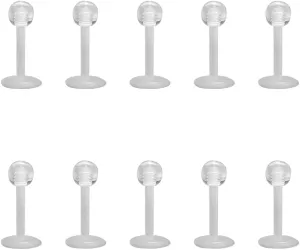 Clear Stud Earrings for Sports Work Surgery, Bioflex Plastic Clear Cartilage Earring Retainer, Ashley Vertical Labret Lip Rings Jewelry, 16g Daith Medusa Rook Helix Conch Tragus Piercing Jewelry Earrings for Women Men