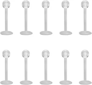Clear Stud Earrings for Sports Work Surgery, Bioflex Plastic Clear Cartilage Earring Retainer, Ashley Vertical Labret Lip Rings Jewelry, 16g Daith Medusa Rook Helix Conch Tragus Piercing Jewelry Earrings for Women Men
