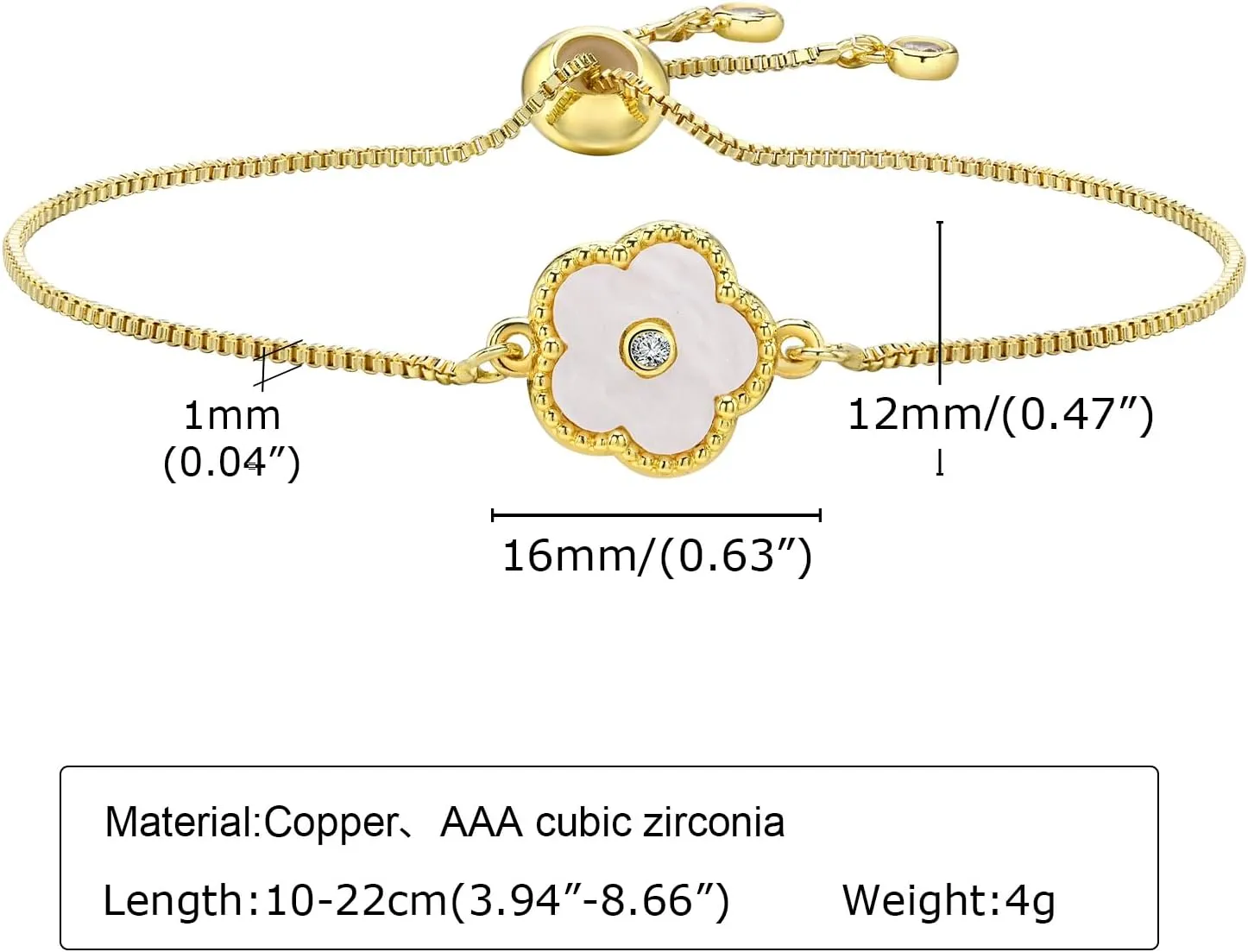 Clover Bracelet for women, Gold Flower Zircon Link Chain Bracelet, Birthday Valentine Christmas Party Adjustable Five Leaf Bracelet Jewelry Gift for Mom Friend Daughter Grandma