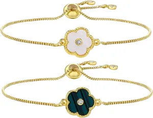 Clover Bracelet for women, Gold Flower Zircon Link Chain Bracelet, Birthday Valentine Christmas Party Adjustable Five Leaf Bracelet Jewelry Gift for Mom Friend Daughter Grandma