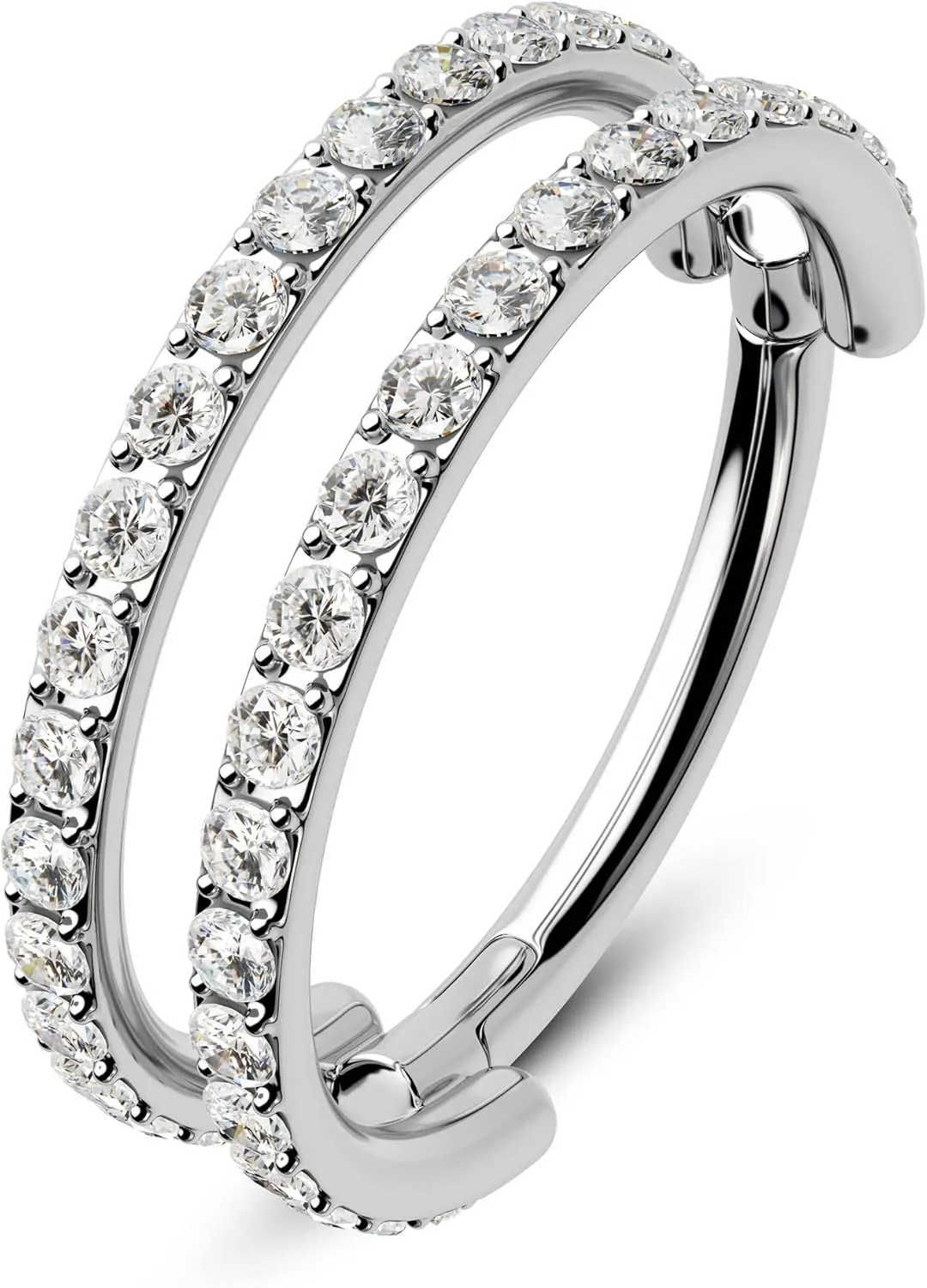 CM Crareesi Mania Helix Piercing Hoop 16G Stainless Steel Cartilage Earrings Double Lined Clear CZ Hinged Segment Clicker Ring Daith Conch Tragus Piercing Jewelry Septum Nose Hoop