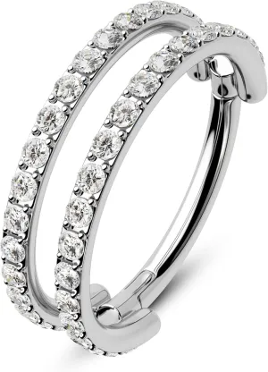 CM Crareesi Mania Helix Piercing Hoop 16G Stainless Steel Cartilage Earrings Double Lined Clear CZ Hinged Segment Clicker Ring Daith Conch Tragus Piercing Jewelry Septum Nose Hoop