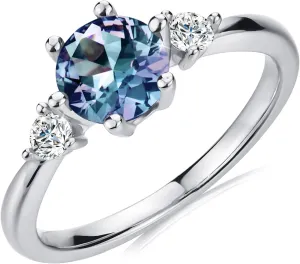 Color Change Alexandrite Ring 925 Sterling Silver June Birthstone Oval Kite Round Pear Shape Halo Cocktail Statement Engagement Ring Vintage Solitaire Three Stone Trilogy Lab Created Alexandrite Rings for Women