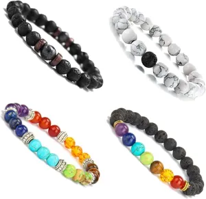 COLORFUL BLING 7 Chakra Lava Rock Bead Stretch Bracelets Good Luck Energy Healing Crystal Stone Beads Yoga Meditation Anxiety Bracelet for Women Men