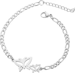 COLORFUL BLING Stainless Steel Butterfly Charm Figaro Chain Adjustable Size Strand Bracelet Ankle Bracelets for Women - Initial Butterfly Anklet for Women Multi-Layer Bracelet Anklet Jewelry Gifts-A