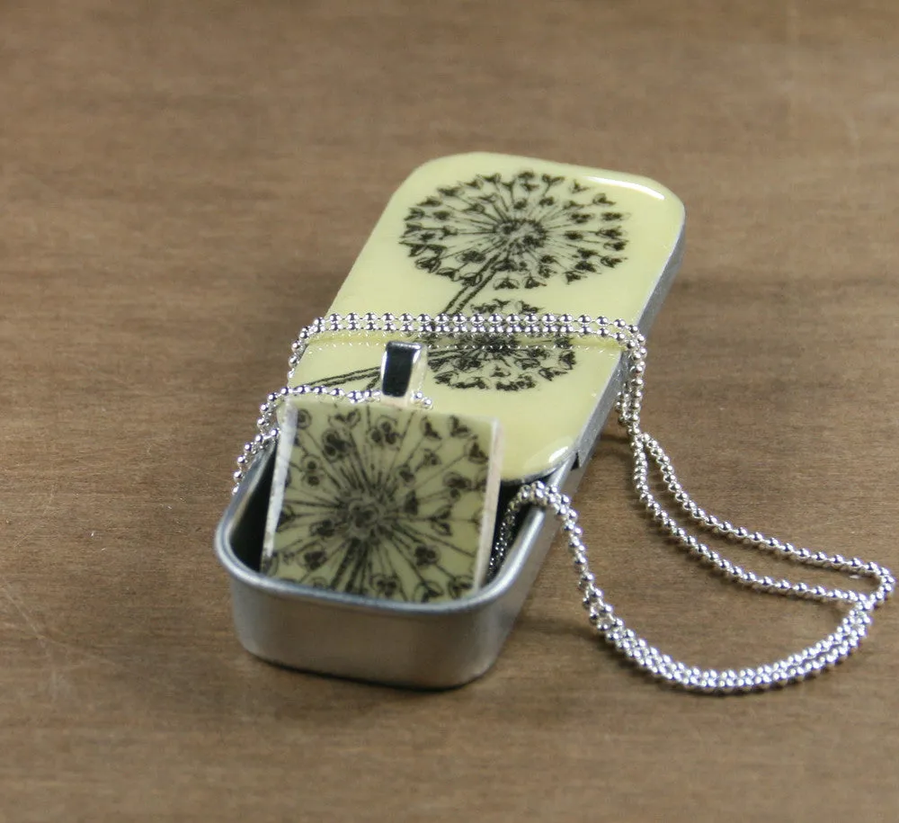 Cottage Garden Scrabble Tile Pendant and Teeny Tiny Tin - Allium