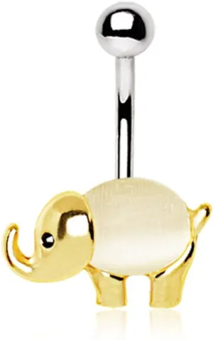 Covet Jewelry Gold Plated White Cat's Eye Stone Elephant Navel Ring