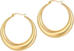 Crescent Shape 18k Gold Plated Large Chunky Hoop Earrings for Women  Waterproof and Tarnish-Free Trendy Stainless Steel Gold Hoop Hypoallergenic Cartilage Earrings, Fashion Jewelry Gift, Everyday Accessories