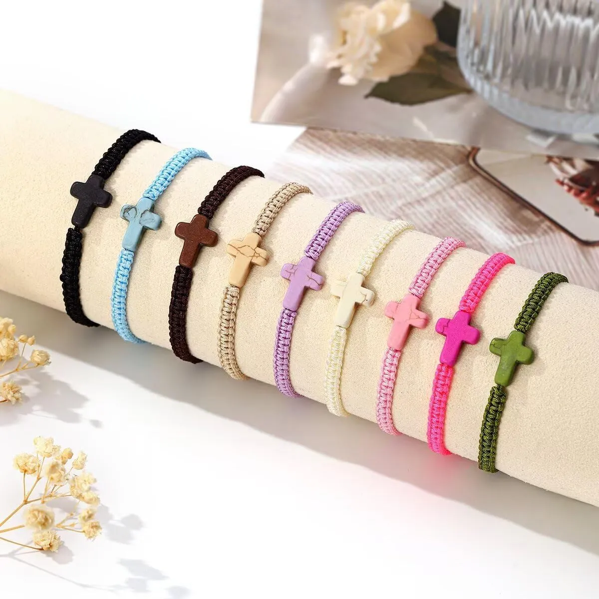 Cross Bracelet for Men Women Handmade Colorful Braided Rope Cross Lucky Protection Pray Bracelet Religious Christian Friendship Adjustable Wrist Jewelry