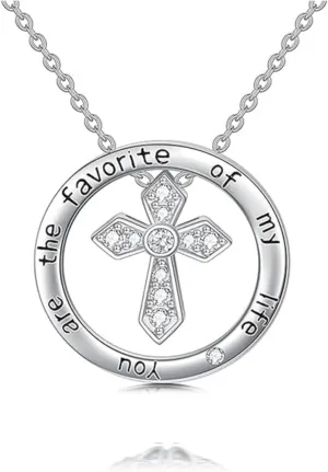 Cross Necklace for Mother 'Day Sterling Silver Circle Faith Hope Love Cross Charm Pendant Necklace with Cubic zirconThanksgiving Christmas Valentine's Day Jewelry Gifts for Mother Women Mom