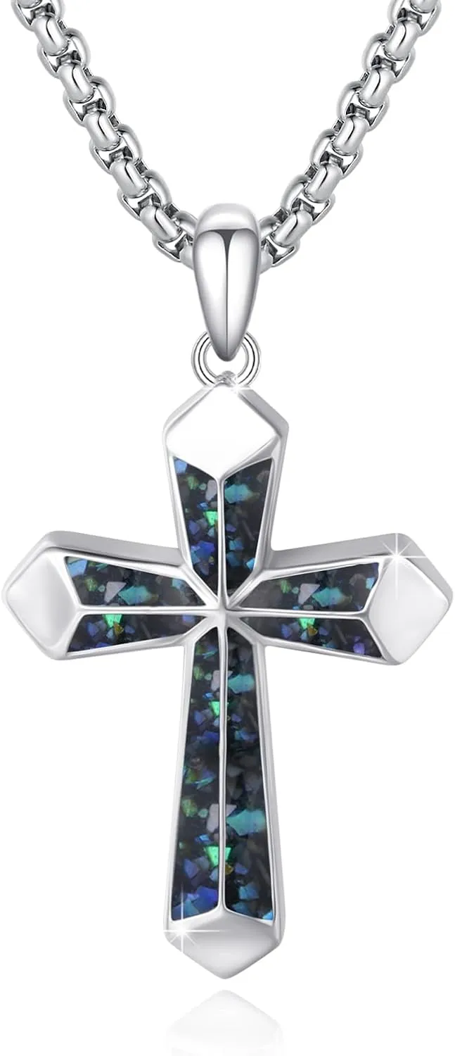 Cross Necklace for Women 925 Sterling Silver Abalone Cross Pendant Necklace Religious Jewelry Gift for Women
