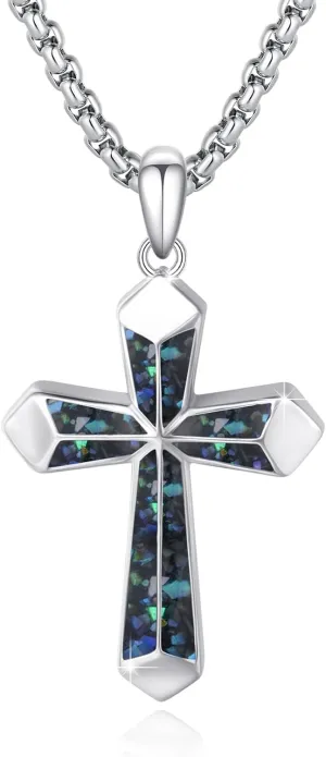 Cross Necklace for Women 925 Sterling Silver Abalone Cross Pendant Necklace Religious Jewelry Gift for Women