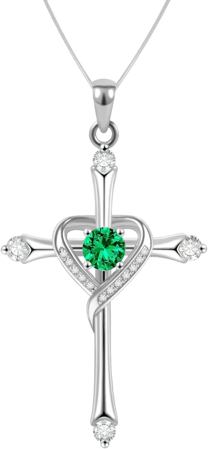Cross Necklace for Women 925 Sterling Silver Cross Necklace Baptism Christian Gifts for Women April CZ Birthstone Necklace Religious Gifts with Bible Box Women'S Crucifix Jewelry with Snake Chain