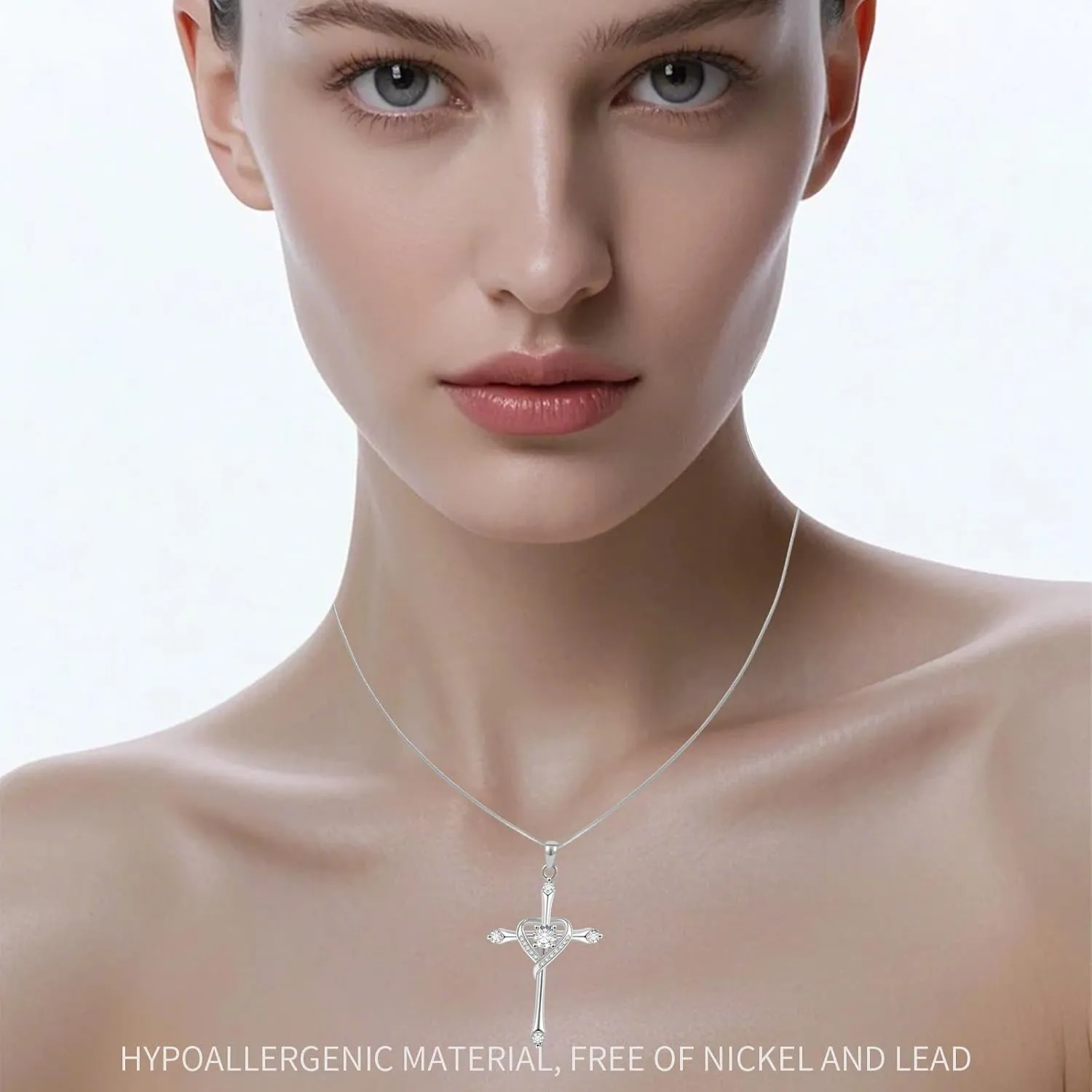 Cross Necklace for Women 925 Sterling Silver Cross Necklace Baptism Christian Gifts for Women April CZ Birthstone Necklace Religious Gifts with Bible Box Women'S Crucifix Jewelry with Snake Chain
