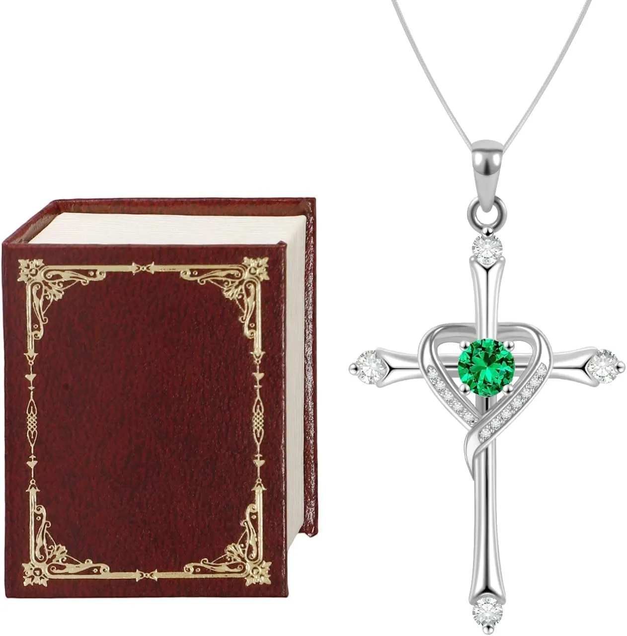 Cross Necklace for Women 925 Sterling Silver Cross Necklace Baptism Christian Gifts for Women April CZ Birthstone Necklace Religious Gifts with Bible Box Women'S Crucifix Jewelry with Snake Chain