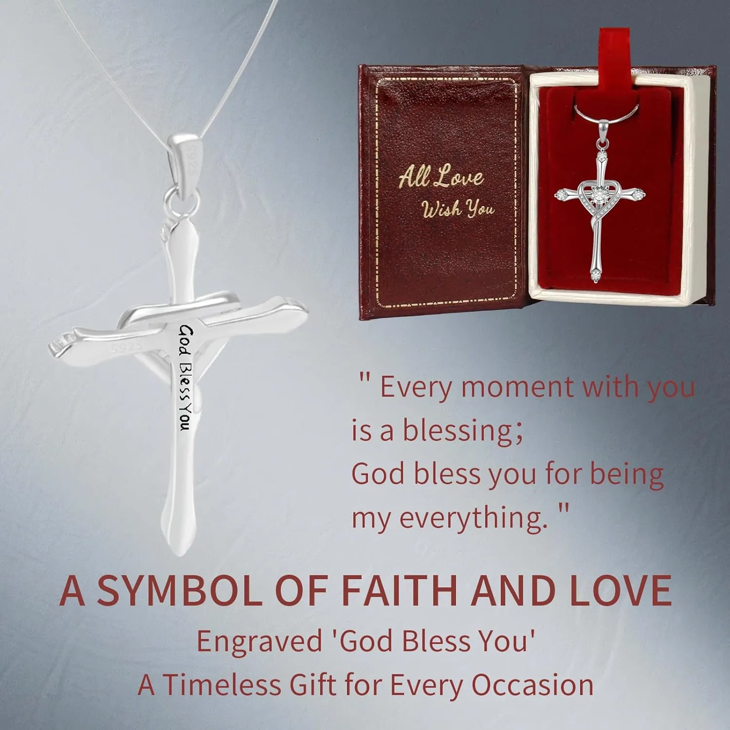 Cross Necklace for Women 925 Sterling Silver Cross Necklace Baptism Christian Gifts for Women April CZ Birthstone Necklace Religious Gifts with Bible Box Women'S Crucifix Jewelry with Snake Chain