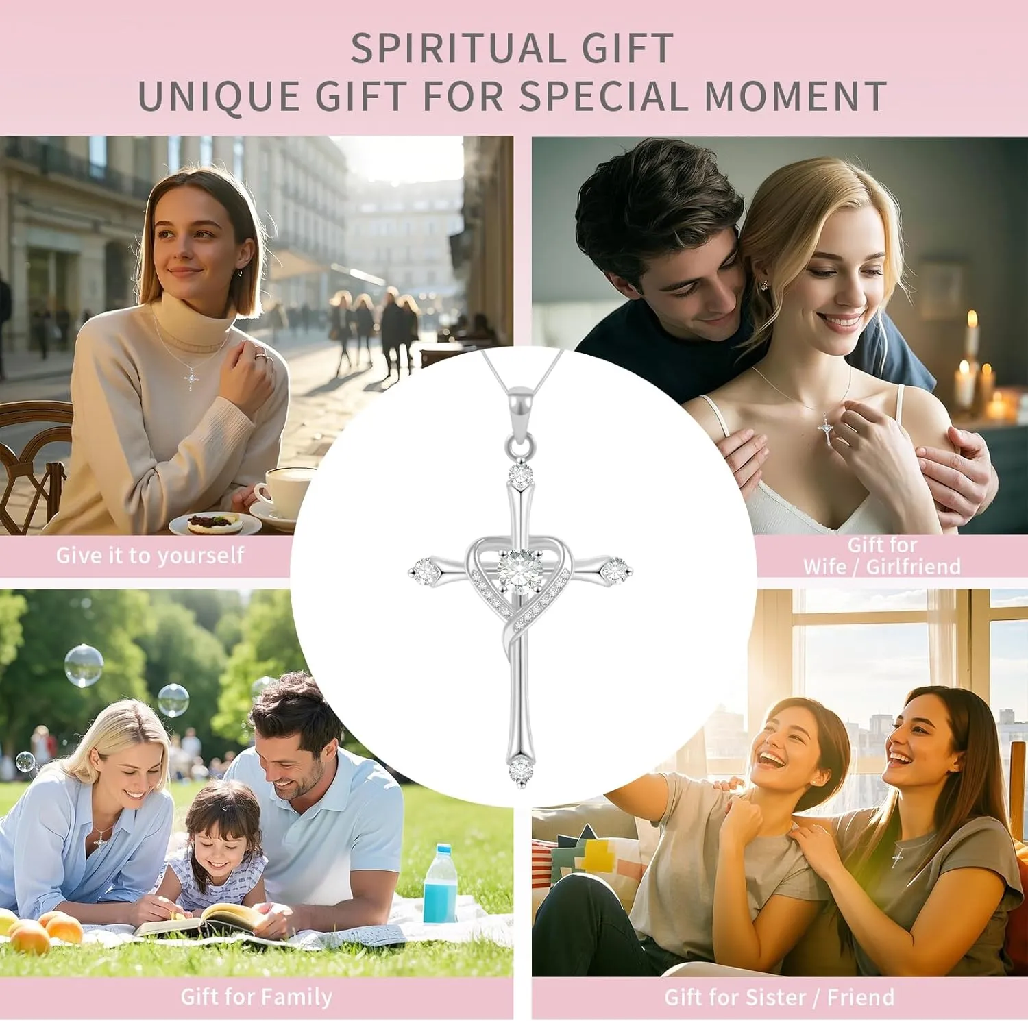 Cross Necklace for Women 925 Sterling Silver Cross Necklace Baptism Christian Gifts for Women April CZ Birthstone Necklace Religious Gifts with Bible Box Women'S Crucifix Jewelry with Snake Chain